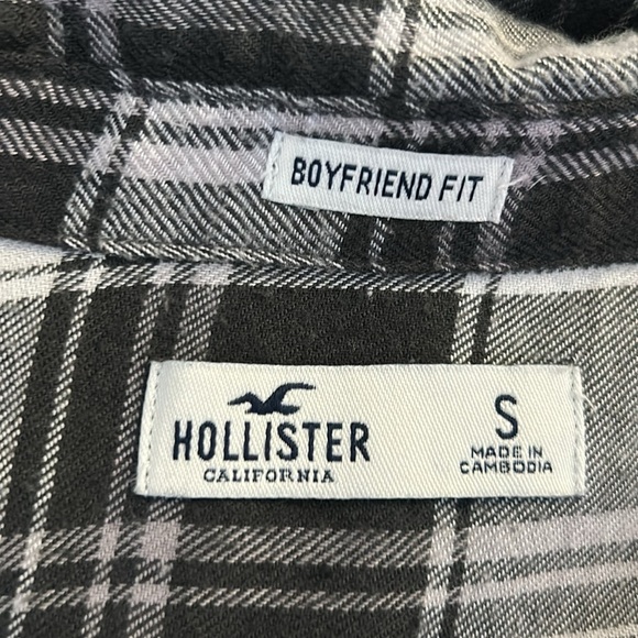 Hollister Boyfriend Fit Gray & White Plaid Button Down Flannel Top Size Small - Picture 5 of 6